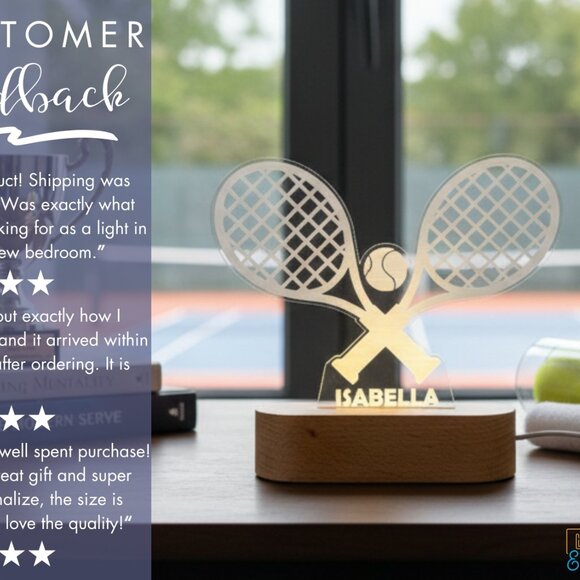 Tennis Racket Night Light – Personalized LED Sports Room Decor - Picture 7 of 8